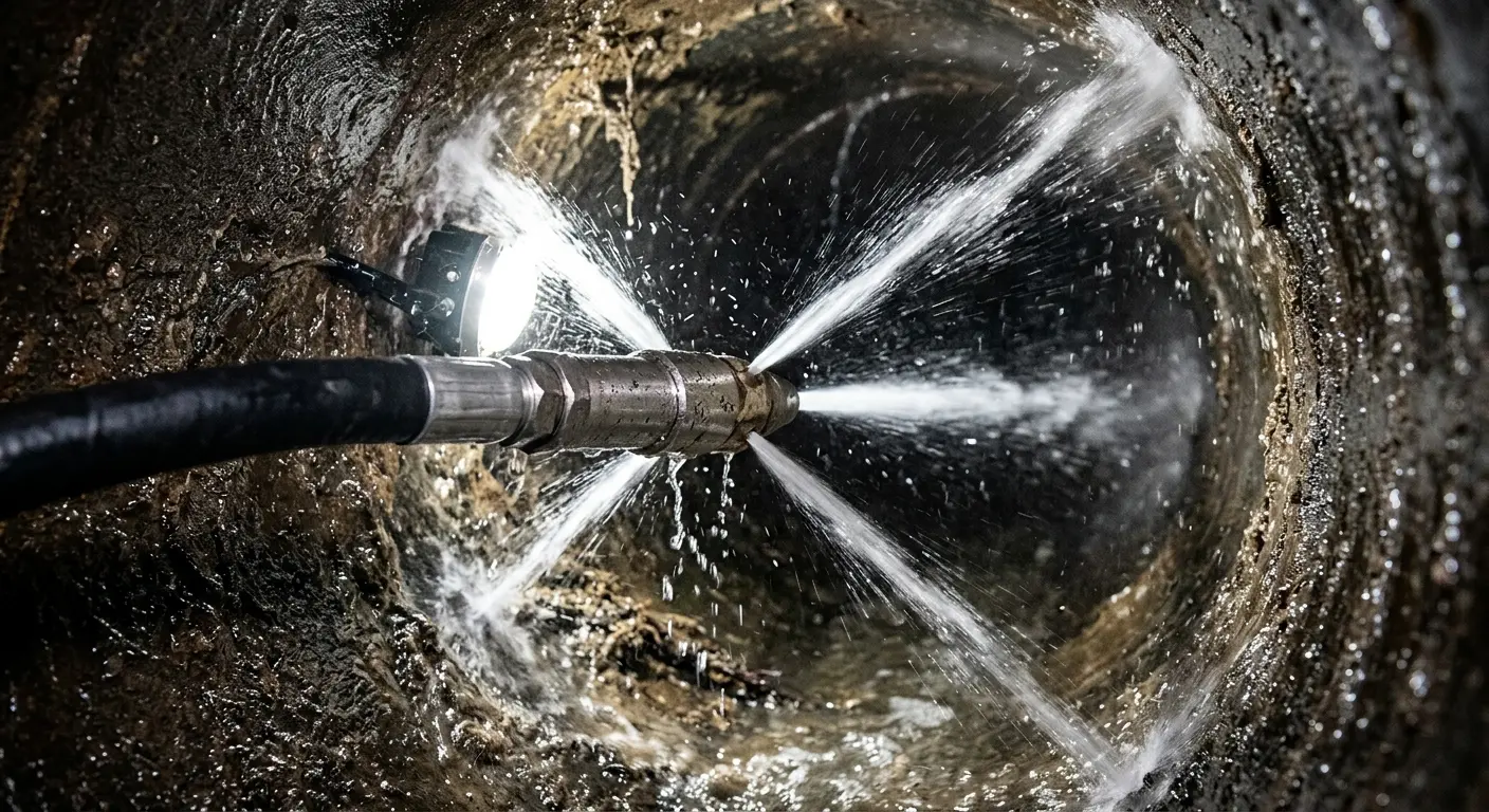 High-pressure hydro jetting nozzle cleaning sewer pipe for Trenchless Sewer Repair in Cottonwood